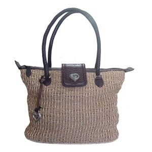 Brighton Woven Raffia Leather Trimmed Shoulder Bag